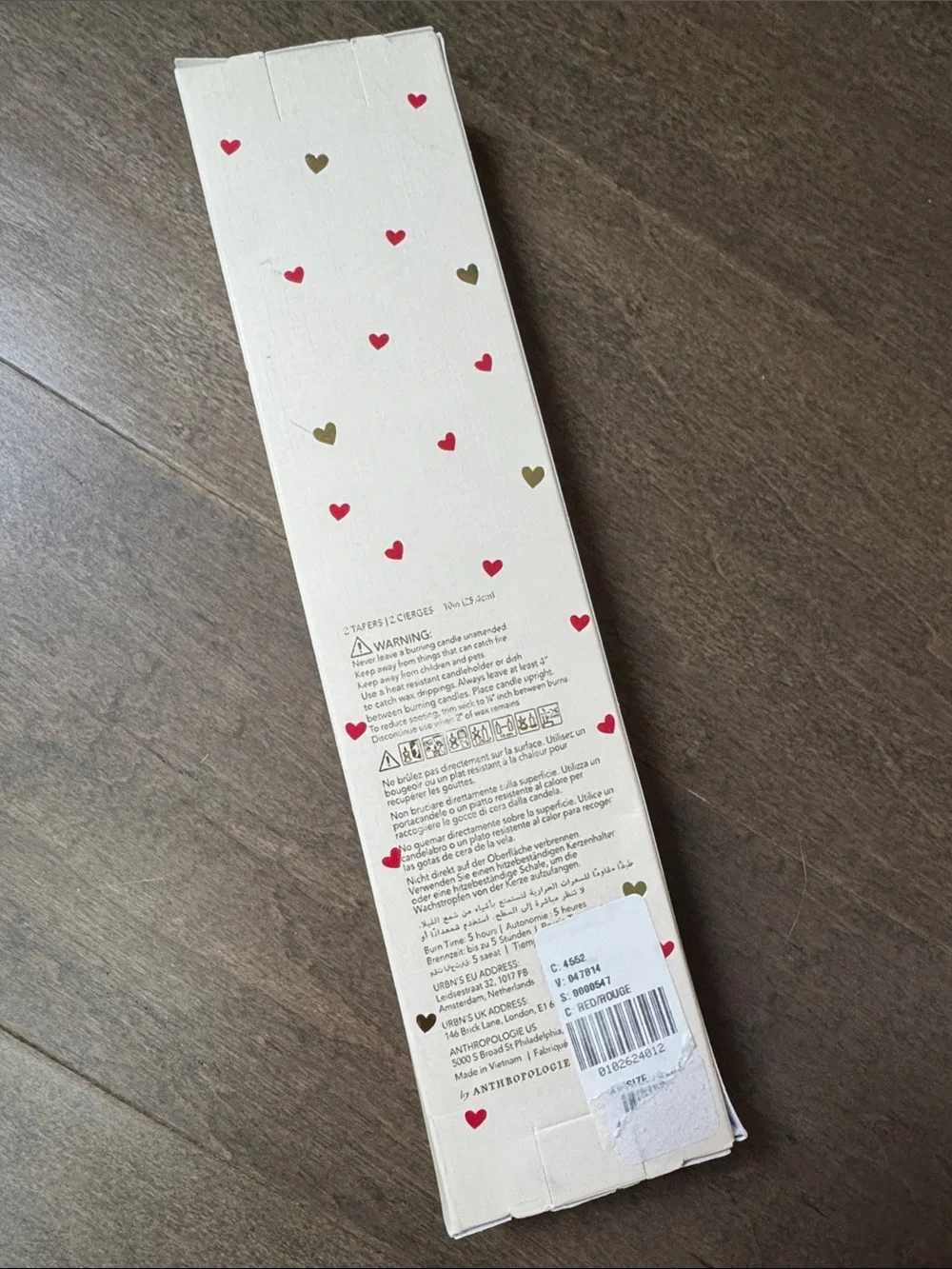 Anthropologie The Amour Taper Candles NIB Red Heart Taper Candles Set of 2